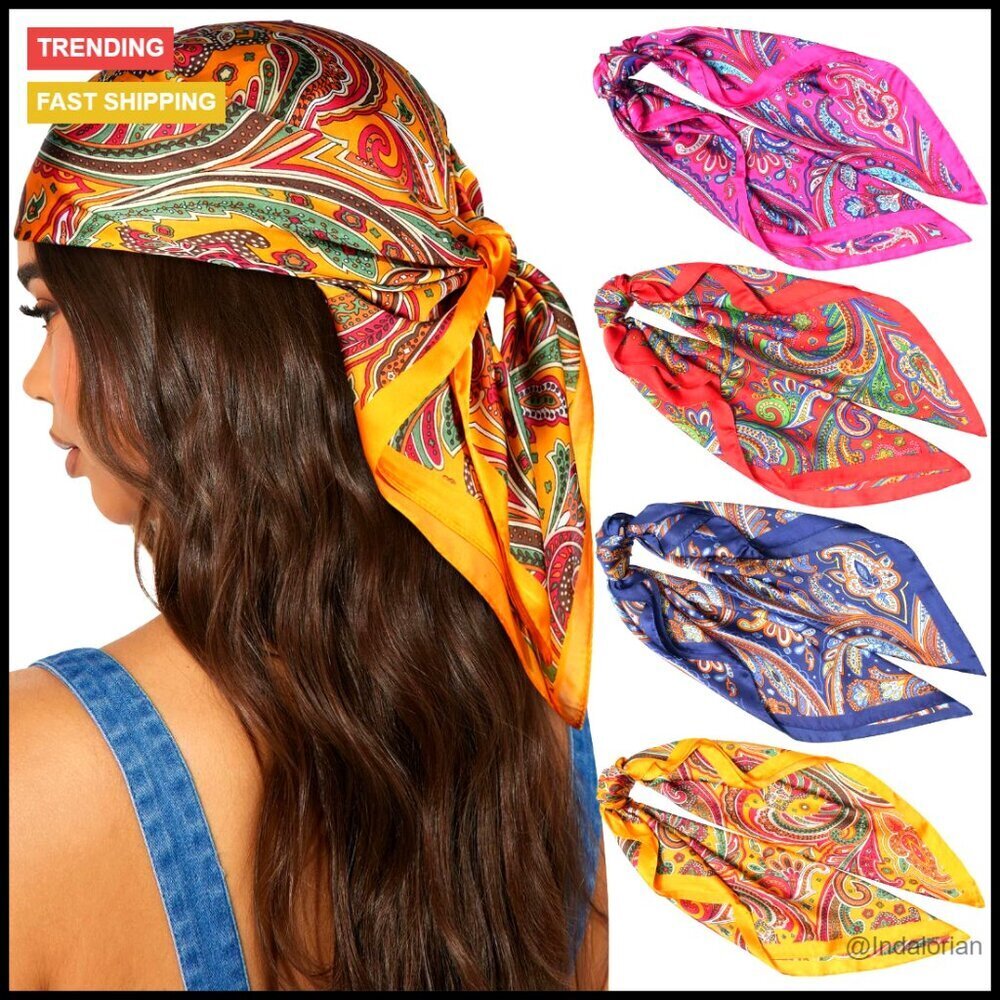 Silk Satin Square Head Scarves Set of 4 Elegant Fashion Hair Wraps